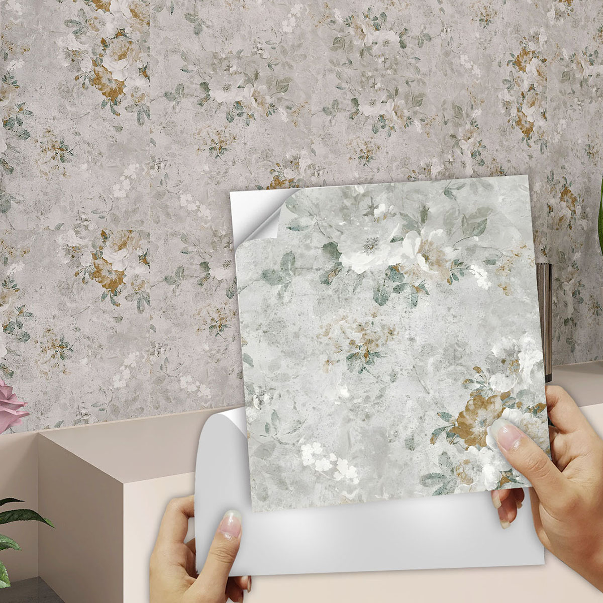 一套10片哑膜微磨砂北欧做旧风卫生间防水自粘贴纸厨房防油耐高温,淘宝优惠券,粉丝福利购,淘宝优惠卷