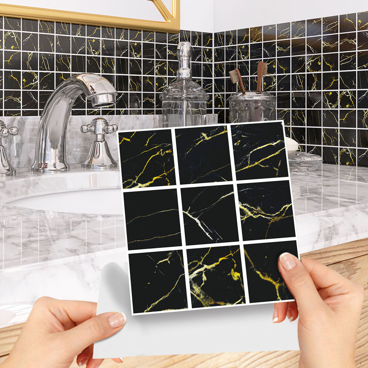 一套10片高亮水晶大理石马赛克卫生间防水自粘贴纸厨房防油耐高纹,淘宝优惠券,粉丝福利购,淘宝优惠卷