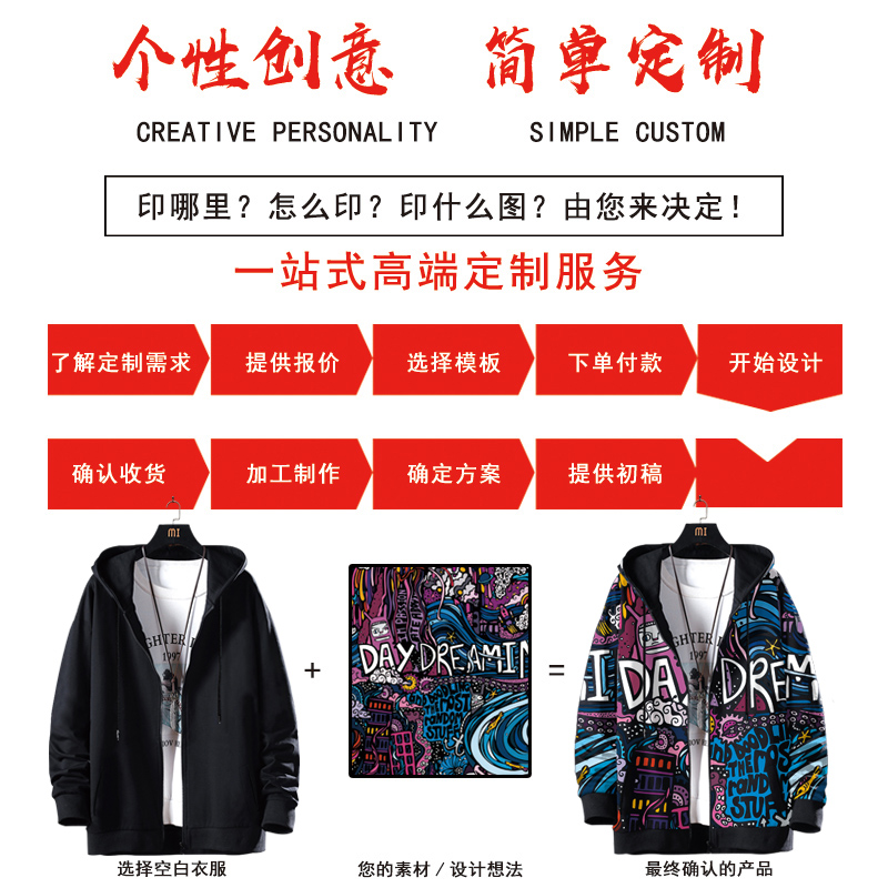 卫衣定制印logo字图订做外套男女春秋连帽DIY衣服定做班服工作服