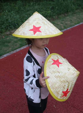 竹编六一舞台道具防晒帽子可定制
