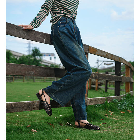 星叔手制·度假风罗马凉鞋编织镂空复古猪笼鞋董洁推荐