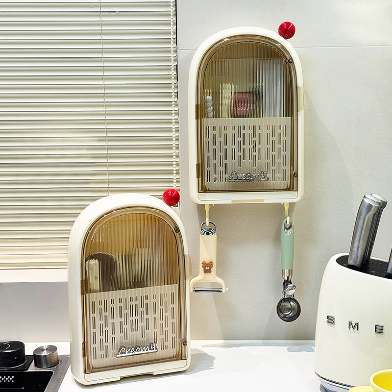 Kitchen chopstick cage wall-mounted chopstick storage box with cover dust-proof chopstick tube household draining tableware spoon chopstick basket holder