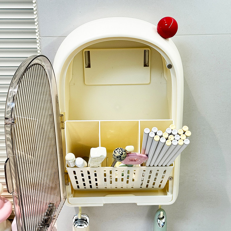 Kitchen chopstick cage wall-mounted chopstick storage box with cover dust-proof chopstick tube household draining tableware spoon chopstick basket holder