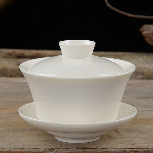 德化白瓷盖碗茶杯功夫茶具三才单个家用纯白陶瓷泡茶碗logo定制 - 图1
