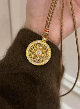 新中式镂空复古时尚可旋转八宝罗盘项链吊坠
