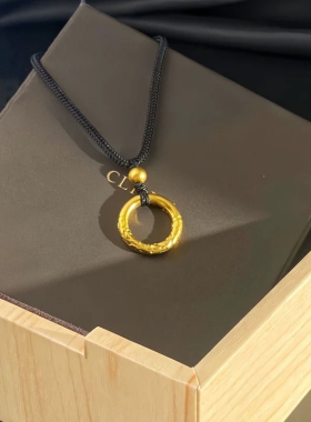 古法沙金如意金箍圈项链男女同款祥云平安扣乾坤圈手工编织绳挂坠