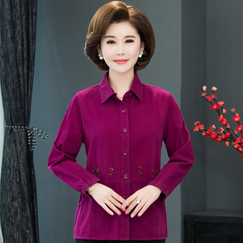 中老年女春秋装纯棉长袖衬衣老人上衣加肥大码衬衫全棉妈妈 岁夏 60 中老年女春秋装纯棉长袖衬衣老人上衣加肥大码衬衫全棉妈妈 岁夏 60