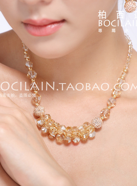 香槟金奥地利水晶项链女锁骨链