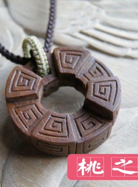 桃之妖 桃木护身 纯手工雕刻 项链元素中国天地合一