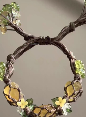 【桂花树与生命力】仿水晶原石编织手绳 开满小花的萤石手链