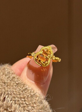 新中式竹节黄钻小葫芦开口戒指女S925银轻奢气质潮时尚国风高级感