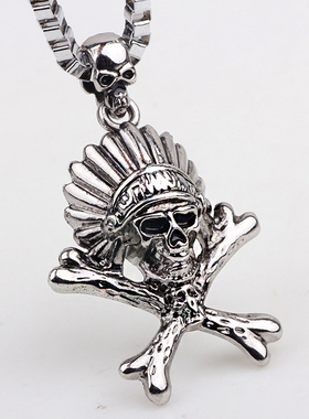 欧美印第安钛钢复古骷髅盒子链