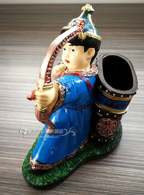 蒙古族特色卡通摆件 小孩射箭笔筒 内蒙古工艺品 草原旅游纪念品