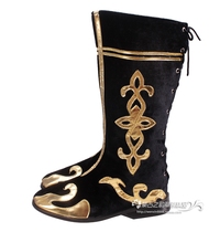 Mens Mongolian dance boots Boots Long Cylinder Black Gold Flowers Dance Shoes High Cylinder Dancing Boots Lace