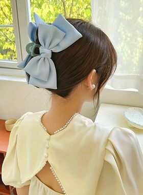 后脑勺发抓甜美鲨鱼盘发夹缎面饰品蝴蝶结气质子夹发抓夹在逃公主