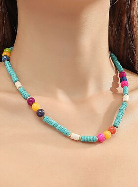 亚马逊爆款欧美饰品仿碎石串珠天然石项链手工彩色石头手串链项链