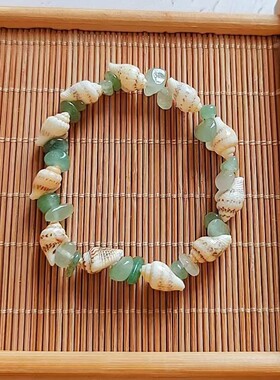 沙滩海岛风天然碎石海螺手链百搭爆款玻璃仿碎石手饰手串跨境饰品