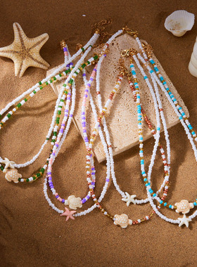 海洋风新款双层海星乌龟米珠短款项链女百搭夏季米珠项链旅游礼品