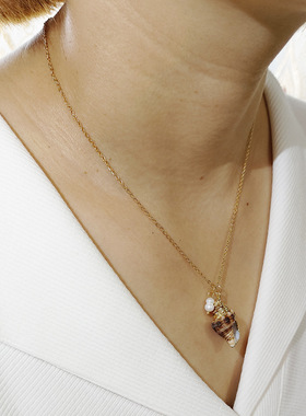 欧美跨境海洋风款饰品创意时尚贝壳项链男女沙滩海螺珍珠金色吊坠