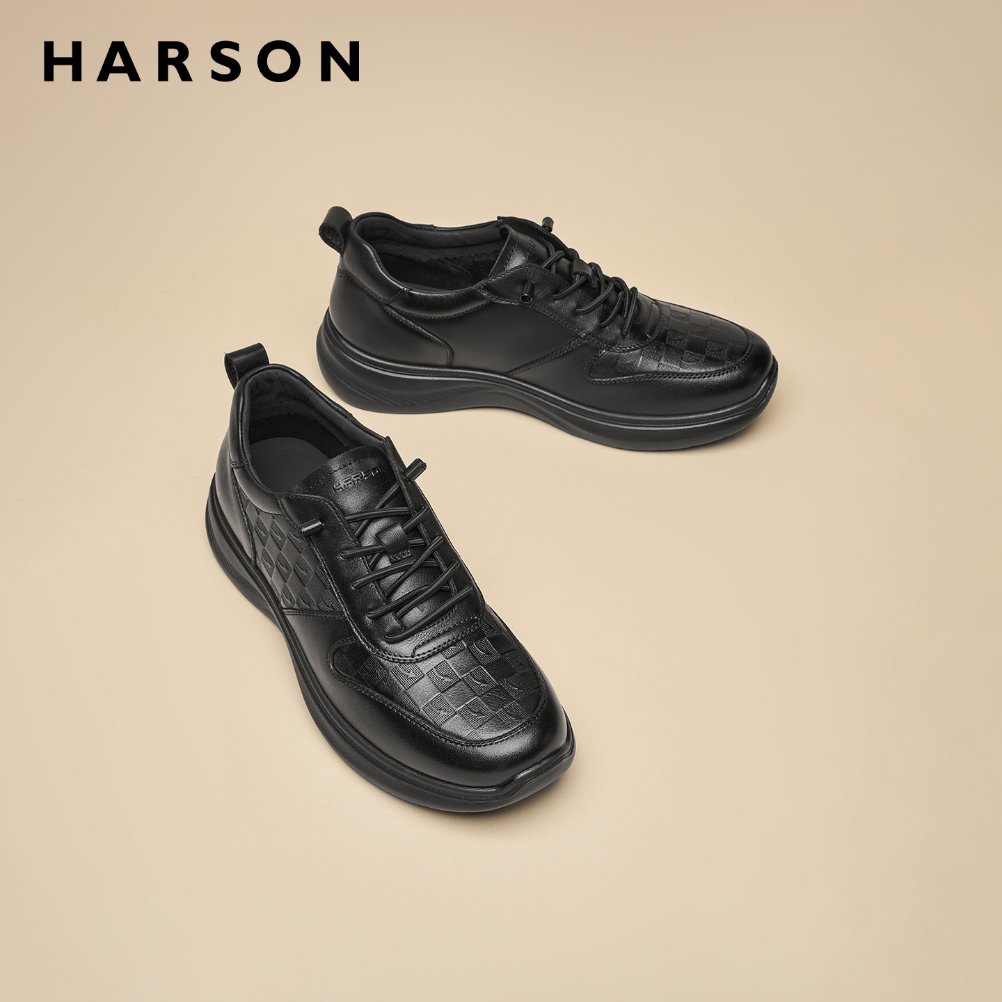 哈森男鞋秋季商务休闲鞋男士皮鞋增高全黑软底公务鞋真皮运动鞋子 - 图3