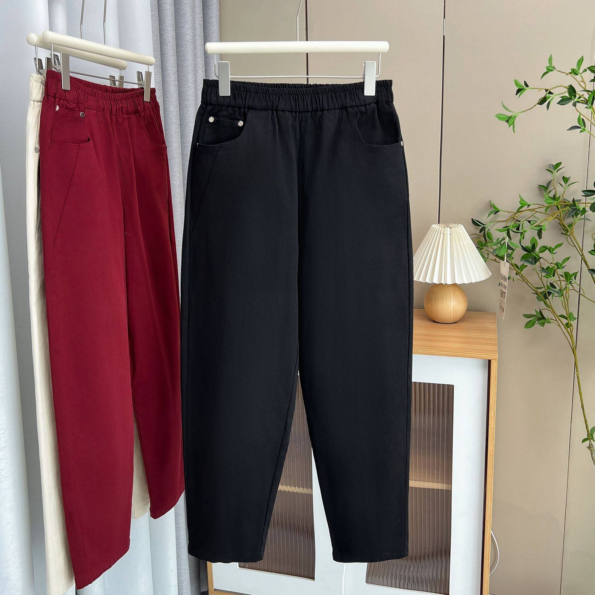 大码裤子女200斤胖mm秋季显瘦宽松休闲白色水洗棉小脚萝卜哈伦裤,淘宝优惠券,粉丝福利购,淘宝优惠卷