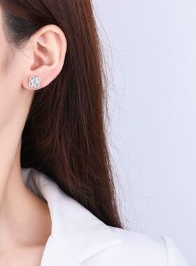 925纯银四叶草莫桑石耳钉女镶钻设计轻奢闪耀高级感百搭耳饰