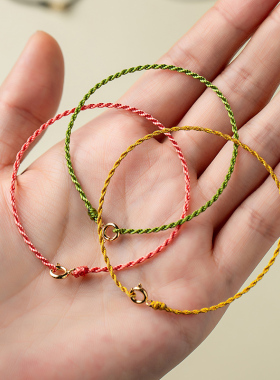 可穿珠diy手绳珍珠手工搓线金珠子手链半成品编绳极细款脚链