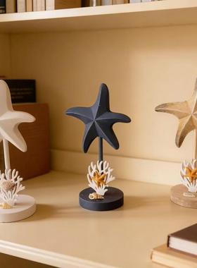 地中海创意海马海星珊瑚摆件木制做旧彩绘家居桌面摆台学校酒吧摆