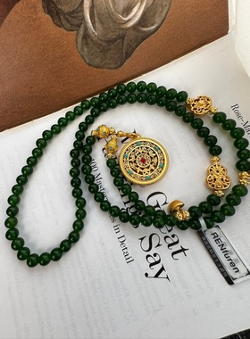 祖母绿圆珠吊牌项链多圈手链沙金配件如意手串项链女