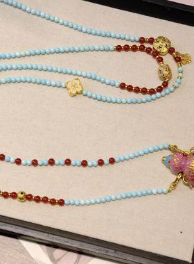 绿松石项链女红葫芦配饰串珠国风毛衣链吊坠可斜挎链