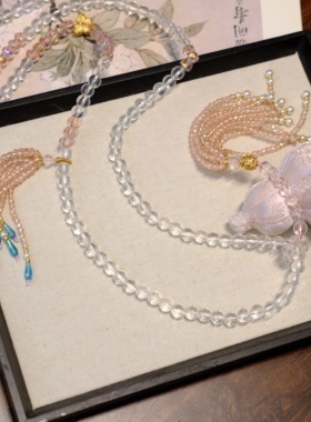 国风主播同款葫芦吊坠白水晶斜挎项链双流苏装饰礼物百搭背背链