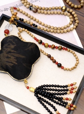 国风手工香囊香包檀木斜挎手链项链斜挎链多宝流苏长项链