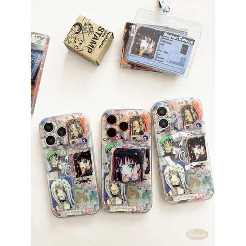 RUKAWAZxOliwa奥莉蛙联名原创天使学园复古适用于iPhone苹果17/promax/16/15精孔双层磁吸imd手机壳 - 图1