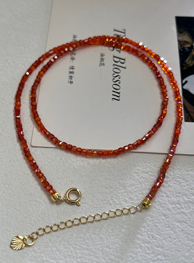 天然锆石方糖项链女款轻奢小众精致高级感锁骨链送女友闺蜜礼物