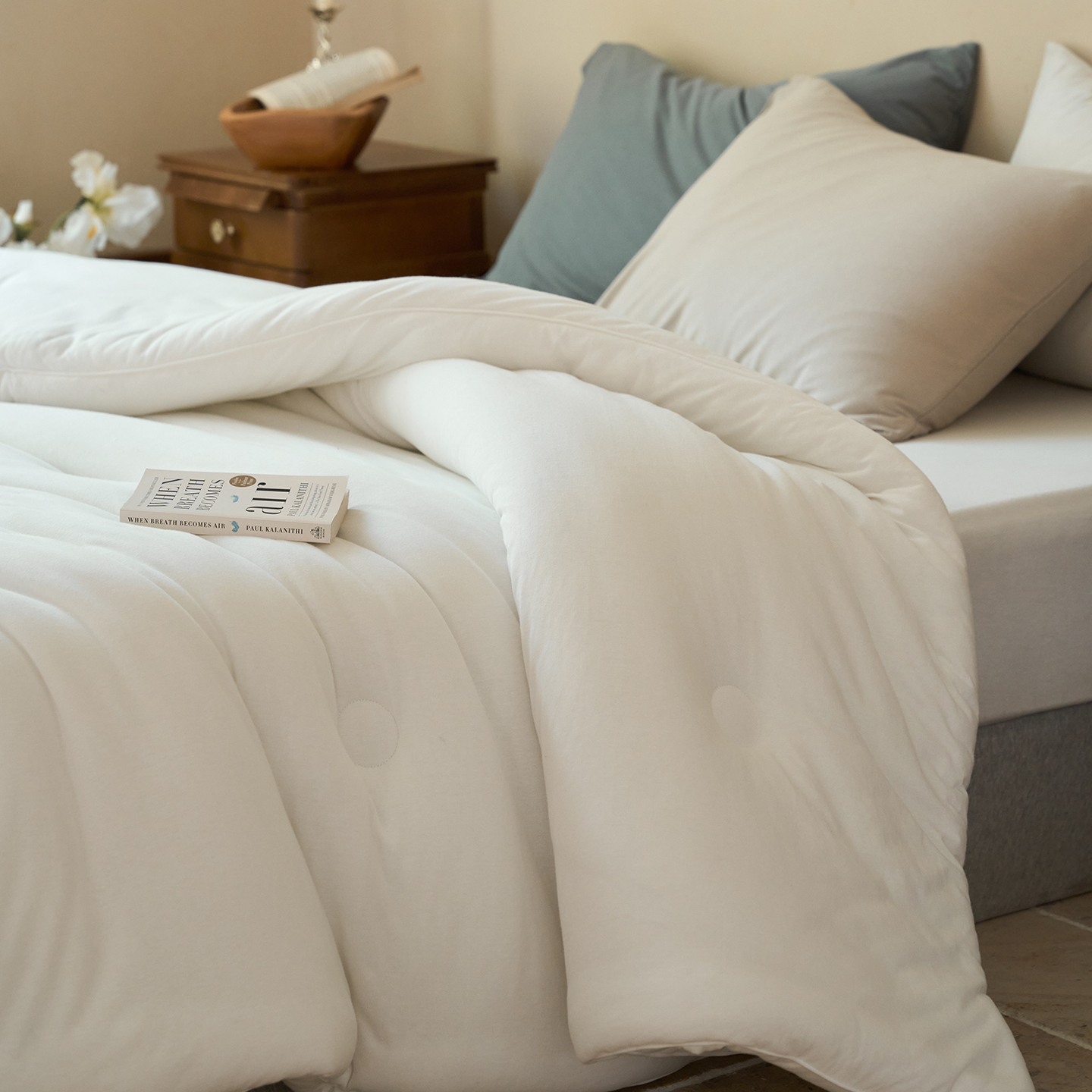 无甲醛 A类全棉天竺棉白色春秋被子 保暖贴身针织棉双人加厚冬被 - 图0