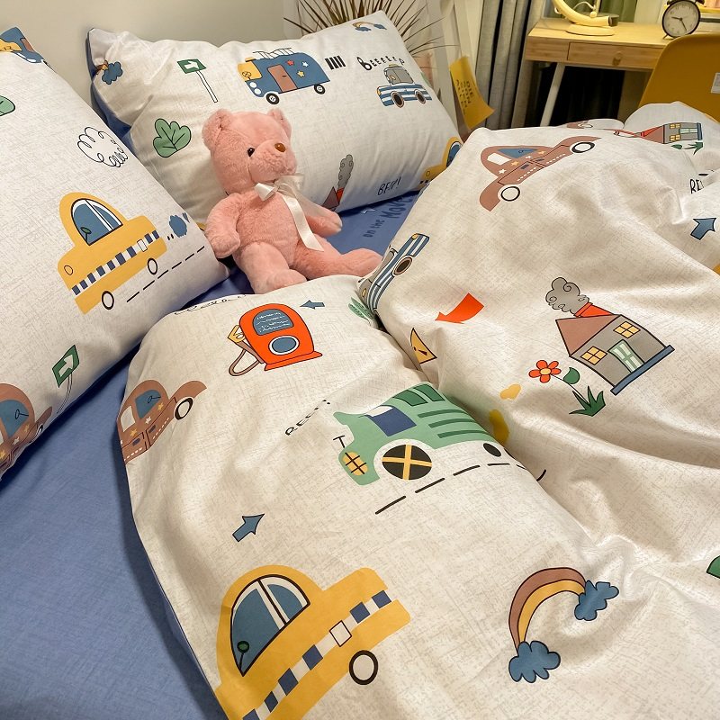 小汽车男孩 卡通可爱纯棉四件套学生单人儿童床品全棉被罩床笠款,淘宝优惠券,粉丝福利购,淘宝优惠卷