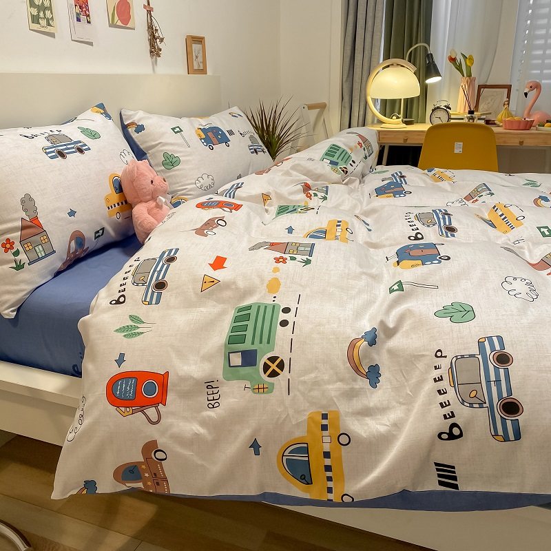 小汽车男孩 卡通可爱纯棉四件套学生单人儿童床品全棉被罩床笠款,淘宝优惠券,粉丝福利购,淘宝优惠卷