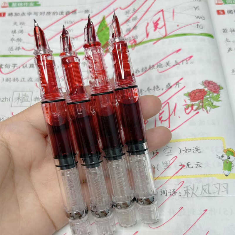 透明活塞吸墨硬笔书法练字弯尖美工钢笔教师批改作业书写红钢笔 - 图1