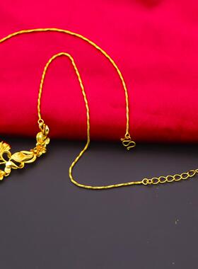 沙金花朵项链女款吊坠镀仿真黄金色新娘结婚三金婚庆套链首饰品