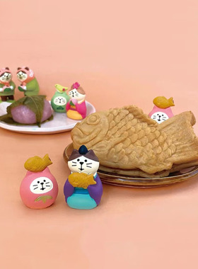 樱花糕点小猫摆件公仔