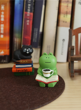 猫部杂货一心看书青蛙呆萌公仔