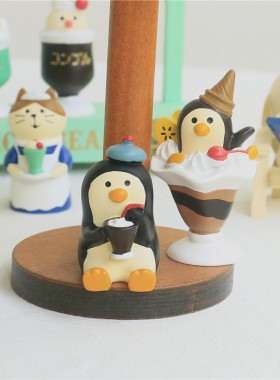 日式咖啡店猫咪熊老板微缩摆件