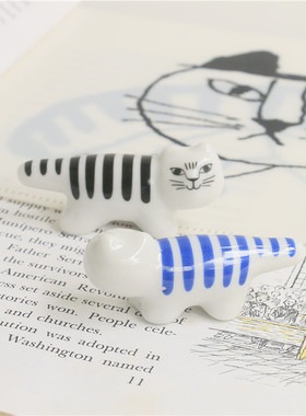 lisa条纹猫陶瓷摆件餐桌筷子架