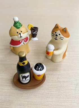 猫部杂货 微场景猫咖猫咪轰趴庆祝派对卡通摆件啤酒小猫迷你公仔