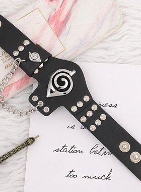 动漫周边进击的巨人鸣人忍者海贼王死神标志皮革手镯带戒指手链