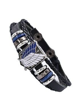 Temu热卖动漫周边进击的巨人皮锌合金滴油彩色手工编织皮手链