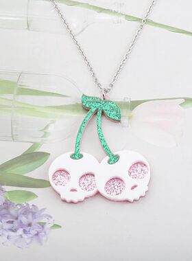 欧美外贸饰品跨境吊坠新奇创意夜店派对万圣节另类项链骷髅樱桃