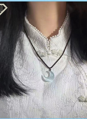 吊坠女小红书网红推荐白月光国风禅意白月光项链子冰种玉髓猫眼石