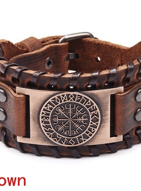 NewRetroWideLeatherPirateompassraceletMen's跨境BC
