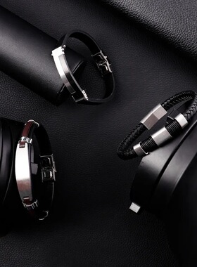 多层手镯真皮手链时尚爆款皮革男士男生手链多层高品质不锈钢